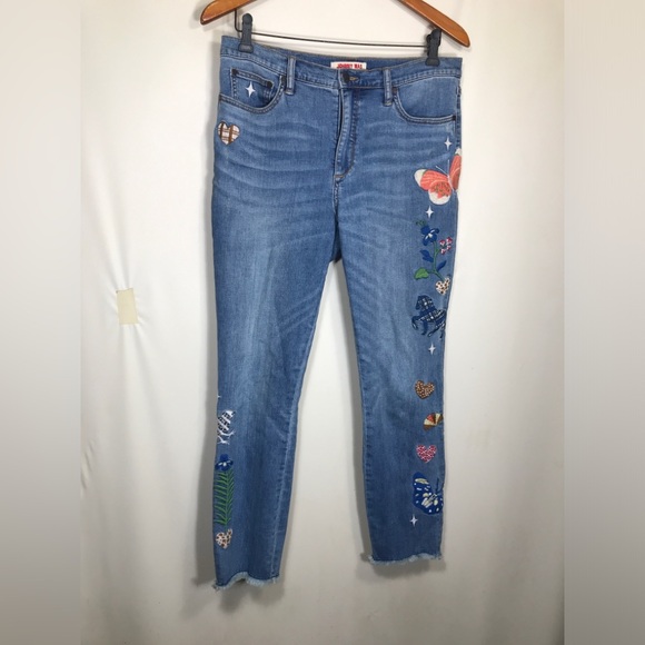 Johnny Was Embroidered Horse Butterfly Crop Straight Leg Jeans Size 29 - Picture 1 of 13